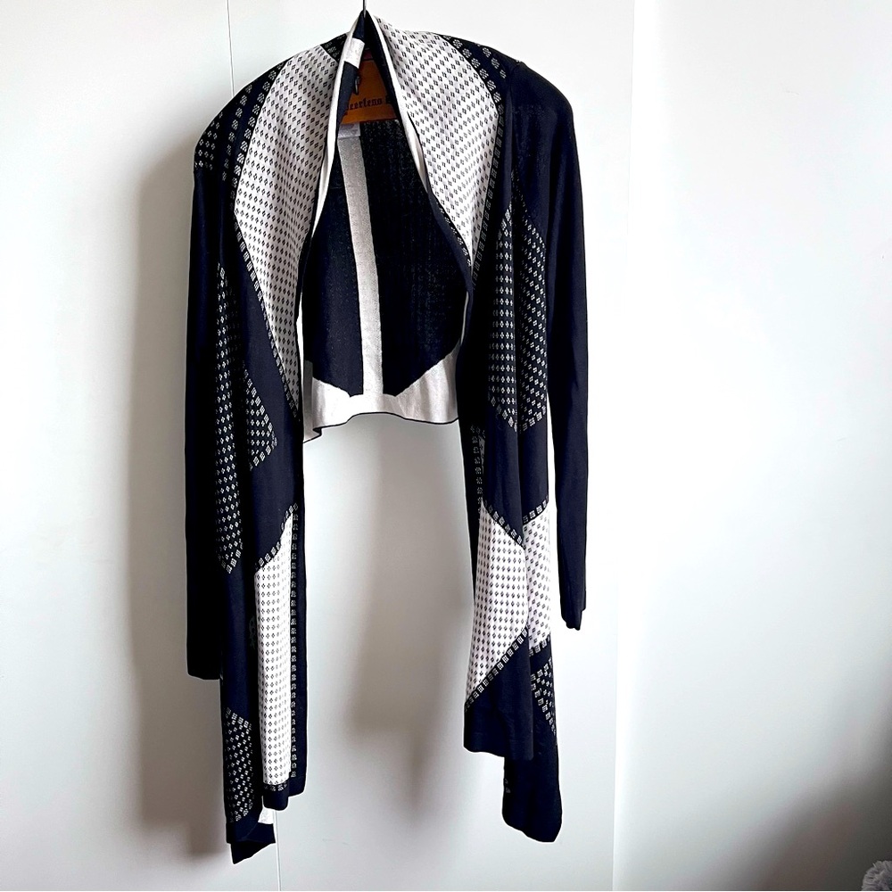 Silk Black and White Cardigan Shawl Sweater - Size M/L